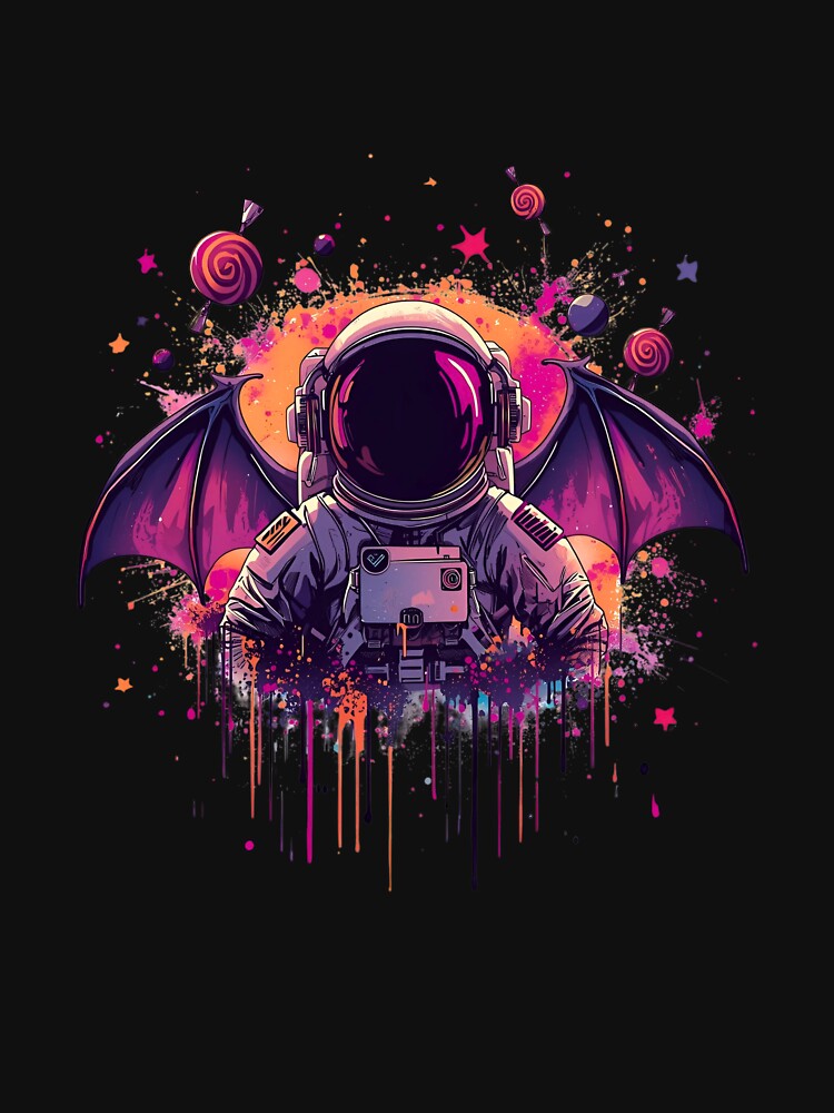 Halloween Astronaut with Headphones | Spooky Neon Space Artwork by ColorSplash123 T-Shirts, Hoodie, Sweatshirt (Image 3)