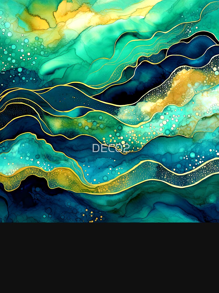 Green, Blue And Yellow Accents Abstract Ocean Waves by DEC02 T-Shirts, Hoodie, Sweatshirt | BlankRebels.com (Image 3)