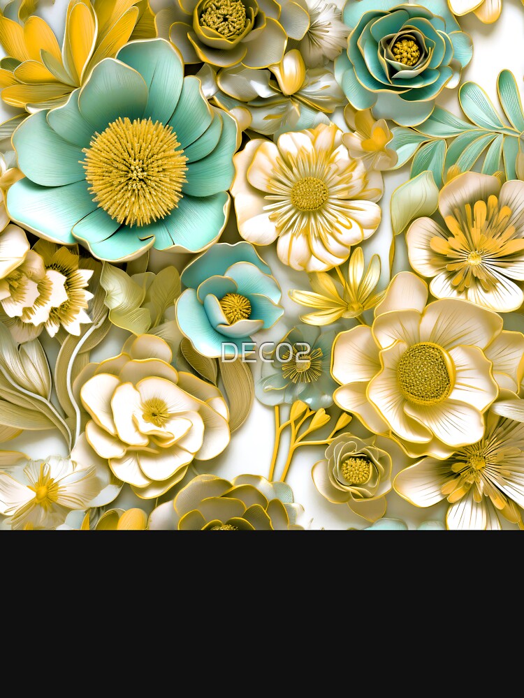 Elegant Vintage-Style Aqua And Golden Floral Pattern by DEC02 T-Shirts, Hoodie, Sweatshirt | BlankRebels.com (Image 3)