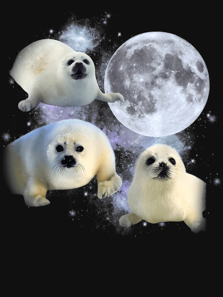 Funny Three Baby Seal howling to moon Vintage Graphic 90s Funny by LazyRoberto