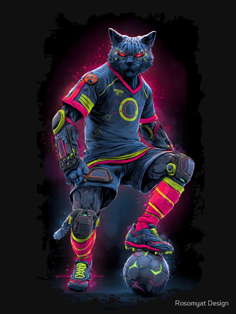 Cyberpunk Soccer Cat – Futuristic Football Cat Art by Rosomyat Design