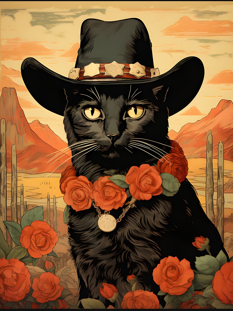 Retro Vintage Cowboy Black Cat - Whiskered Wild West Adventure by KittyStampedeCo T-Shirts, Hoodie, Sweatshirt (Image 3)
