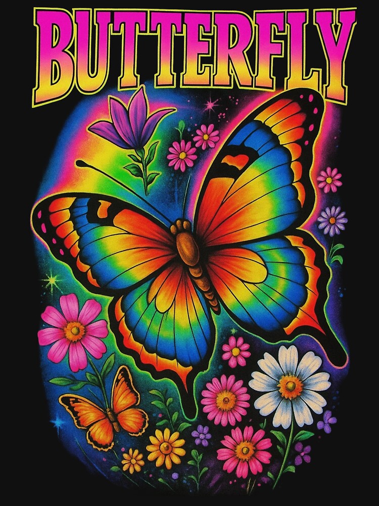 Retro Rainbow Butterfly 90s Aesthetic Design by shogan712 T-Shirts, Hoodie, Sweatshirt | BlankRebels.com (Image 3)