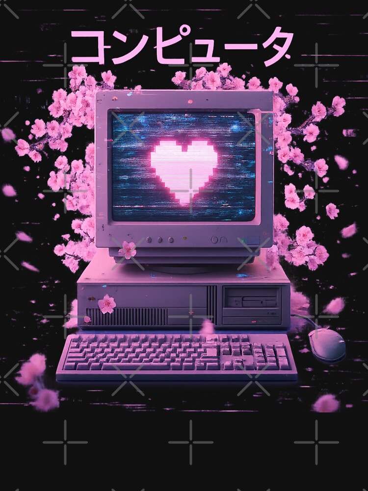 Japanese “Computer” Sakura Aesthetic Pixel Heart by craftedd