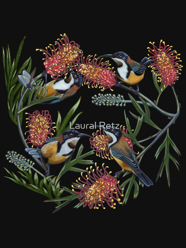 Eastern Spinebill in Grevilleas Repeated Pattern by Australian artist Laural Retz by Laural Retz