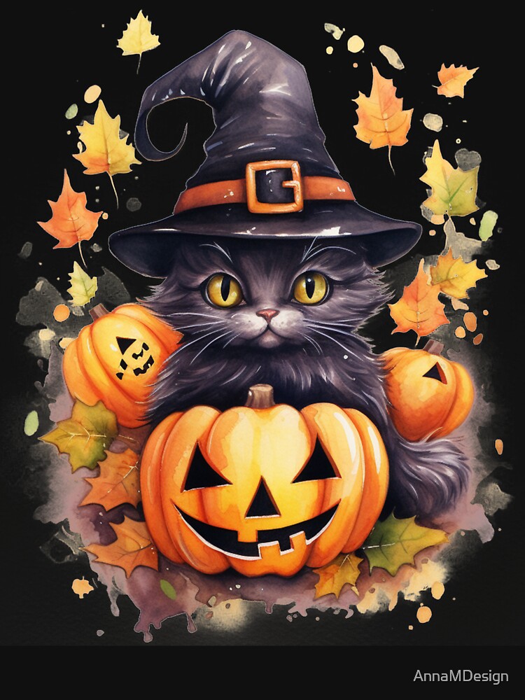 Halloween Cute Black Cat and Pumpkin Face by AnnaMDesign T-Shirts, Hoodie, Sweatshirt | BlankRebels.com (Image 3)