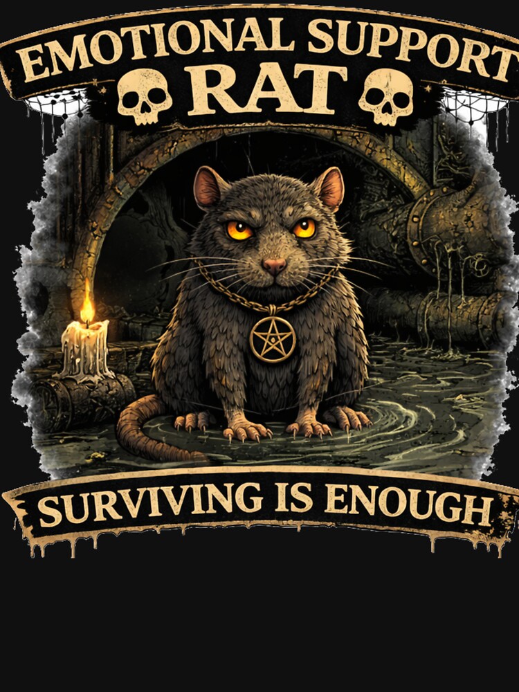 Emotional Support Rat – Surviving Is Enough Dark Gothic Rat T-Shirt by MoodMinistry