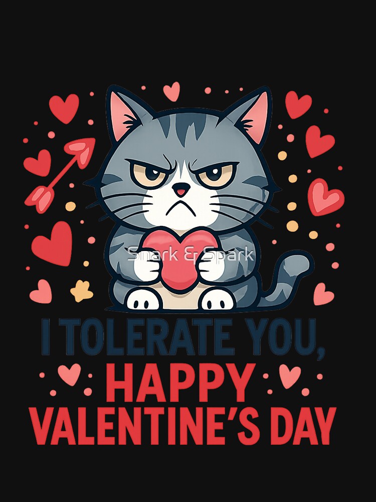 I Tolerate You Happy Valentine’s Day – Funny Grumpy Cat Anti-Valentine Design by Snark & Spark T-Shirts,... (Image 3)