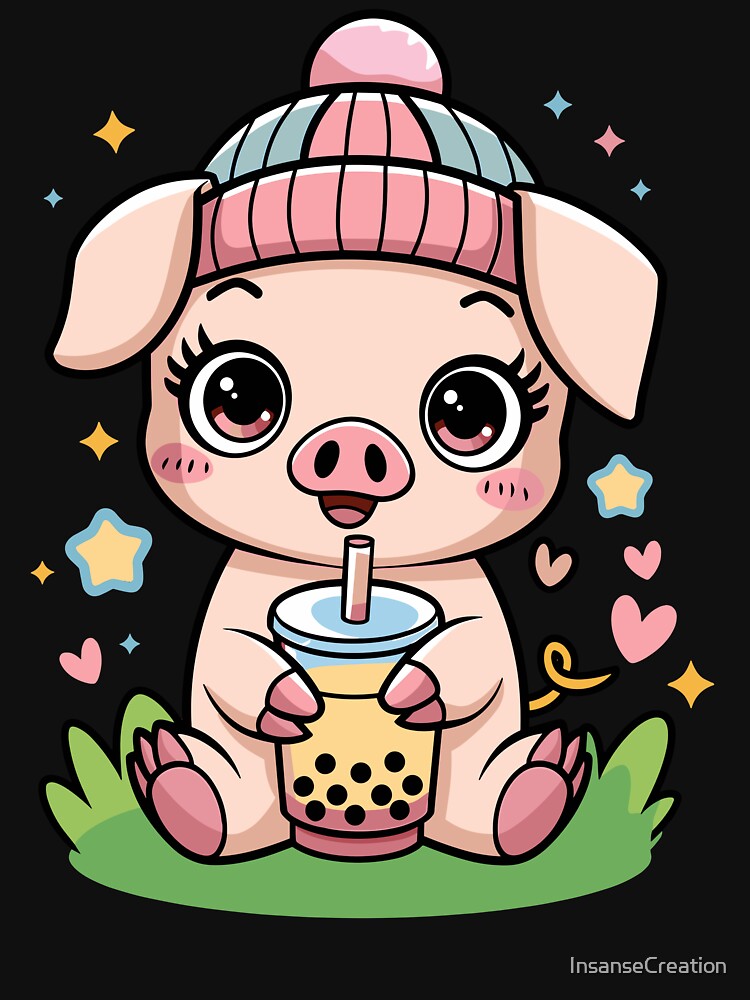 Cute Pig Enjoying Bubble Tea by InsanseCreation T-Shirts, Hoodie, Sweatshirt | BlankRebels.com (Image 3)