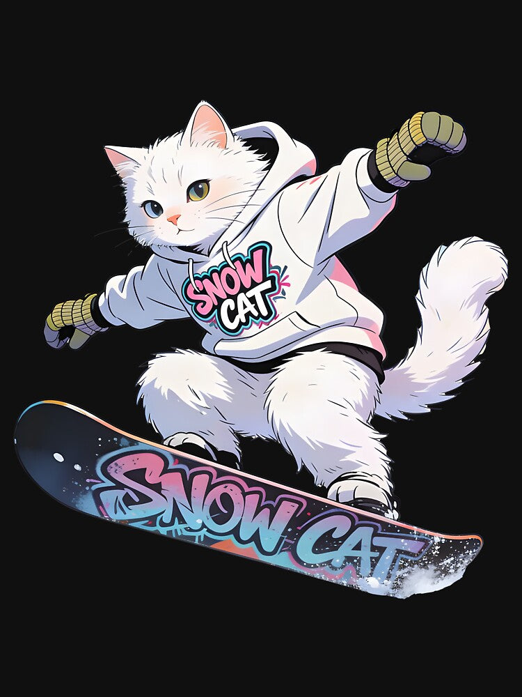 Cat Snowboarding Streetwear IWhite Fluffy Cat Landing Perfect Snowboard Jump T-Shirts, Hoodie, Sweatshirt