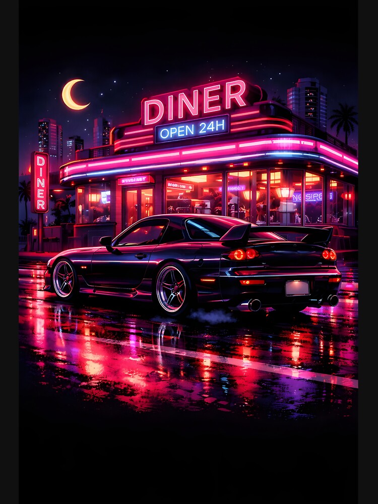 Neon Diner JDM Night - Synthwave Car Aesthetic by peach1821 T-Shirts, Hoodie, Sweatshirt | BlankRebels.com (Image 3)