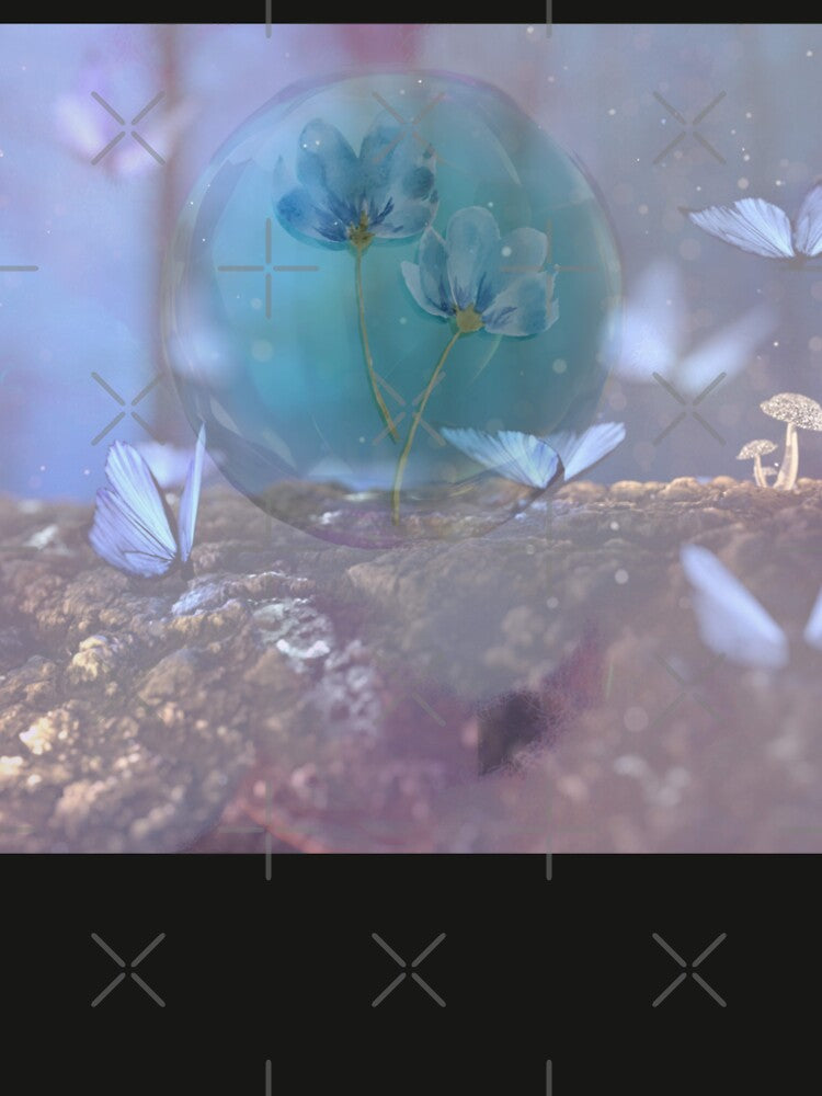 Fantasy art aesthetic featuring beautiful turquoise flowers with captivating blue, luminous butterflies by... (Image 2)