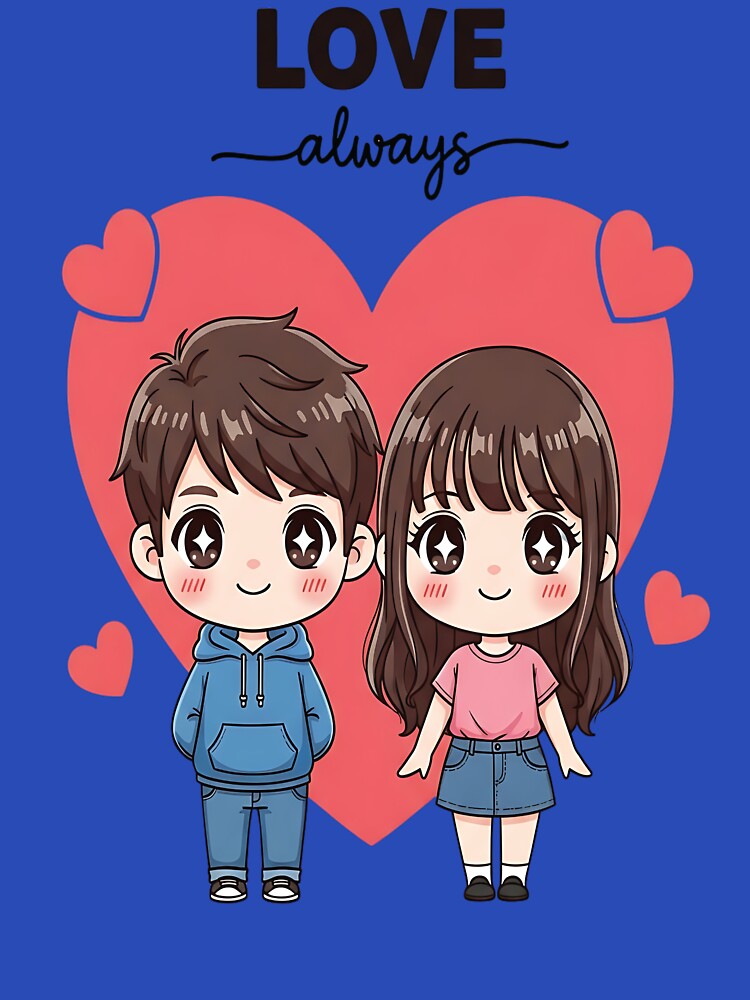 Love Always – Cute Kawaii Couple with Heart Illustration by Dhakagallere T-Shirts, Hoodie, Sweatshirt (Image 3)