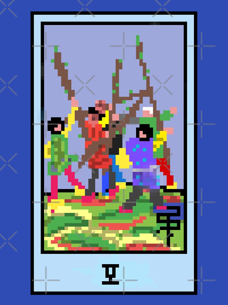 Wait, is this pixel art tarot? Blue - Minor Arcana 'Five of Wands' (Design for T-shirt, stickers and other... (Image 3)