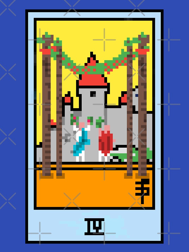 Wait, is this pixel art tarot? Blue - Minor Arcana 'Four of Wands' (Design for T-shirt, stickers and other... (Image 3)