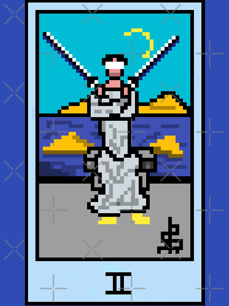 Wait, is this pixel art tarot? Blue - Minor Arcana 'Two of Swords' (Design for T-shirt, stickers and other... (Image 3)