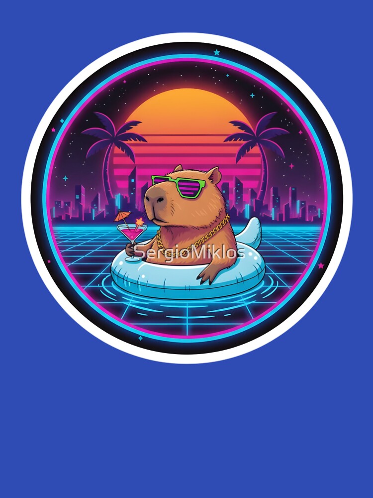 Chill Capybara Vaporwave Dream Sticker | Retro Neon Pool Party Animal | 80s Synthwave Summer Vibe by... (Image 3)