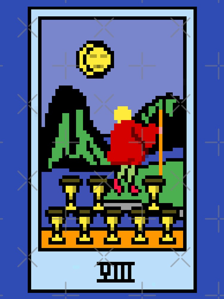 Wait, is this pixel art tarot? Blue - Minor Arcana 'Eight of Cups' (Design for T-shirt, stickers and other... (Image 3)