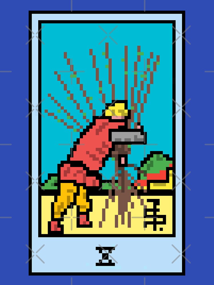 Wait, is this pixel art tarot? Blue - Minor Arcana 'Ten of Wands' (Design for T-shirt, stickers and other... (Image 3)