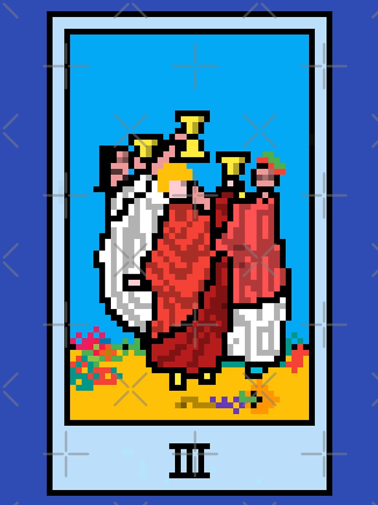 Wait, is this pixel art tarot? Blue - Minor Arcana 'Three of Cups' (Design for T-shirt, stickers and other... (Image 3)