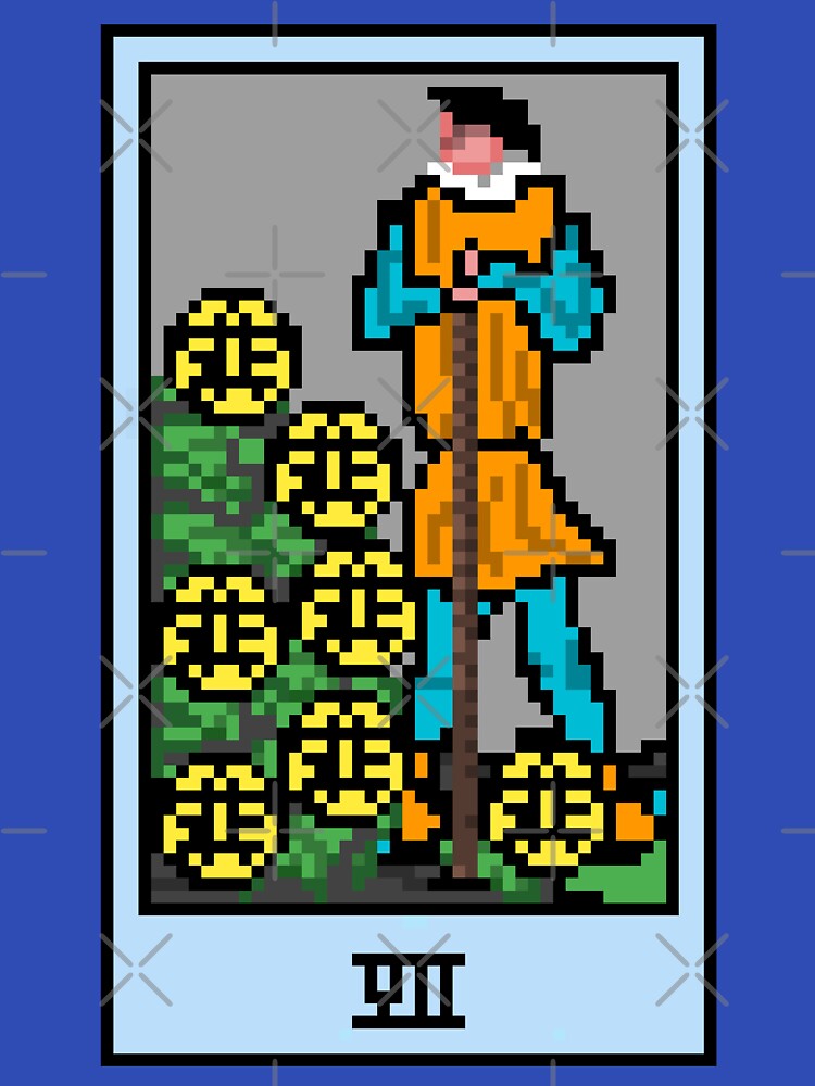 Wait, is this pixel art tarot? Blue - Minor Arcana 'Seven of Pentacles' (Design for T-shirt, stickers and other... (Image 3)
