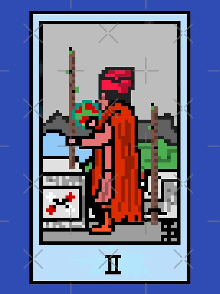 Wait, is this pixel art tarot? Blue - Minor Arcana 'Two of Wands' (Design for T-shirt, stickers and other... (Image 3)
