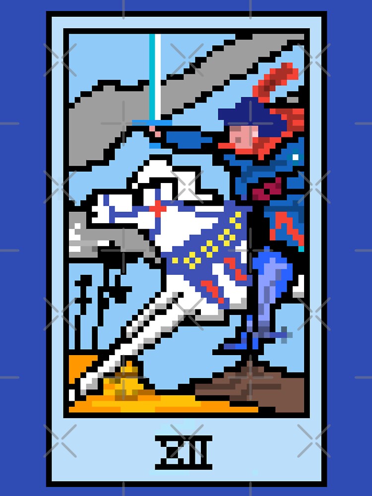 Wait, is this pixel art tarot? Blue - Minor Arcana 'Knight of Swords' (Design for T-shirt, stickers and other... (Image 3)