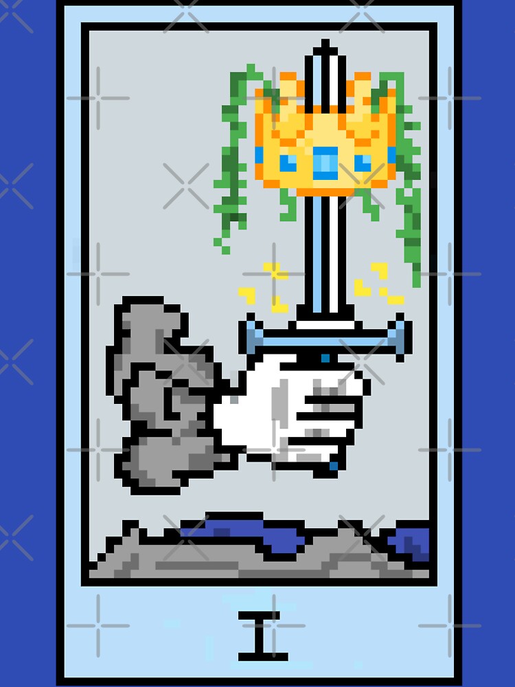 Wait, is this pixel art tarot? Blue - Minor Arcana 'Ace of Swords' (Design for T-shirt, stickers and other... (Image 3)