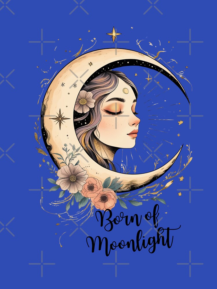 Born Of Moonlight Aesthetic T-Shirt – Boho Celestial Goddess Moon Phase Design by JAWPoD Hoodie, Sweatshirt (Image 3)