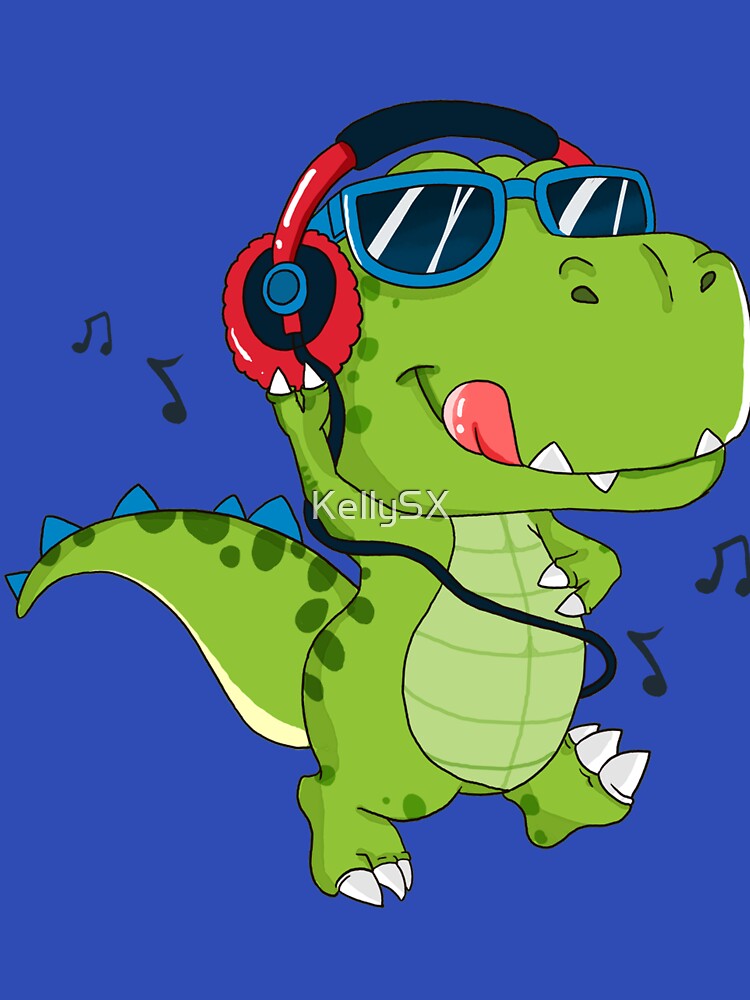 Dinosaur With Headphones Listening To Music by KellySX T-Shirts, Hoodie, Sweatshirt | BlankRebels.com (Image 3)
