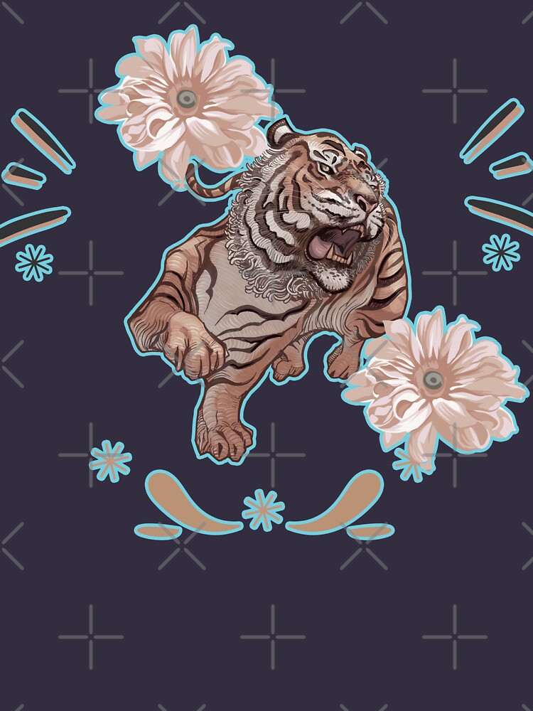 Copy of Funny tiger rolls with cute flowers, funny tiger cute flowers by fatydesignspace T-Shirts, Hoodie,... (Image 3)