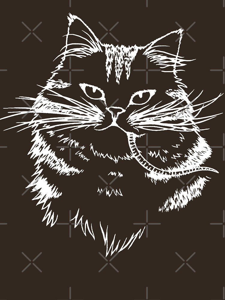 Tabby cat with mouse - Funny design for meowy cat lover - White line art for dark backgrounds by Scolliecat... (Image 3)