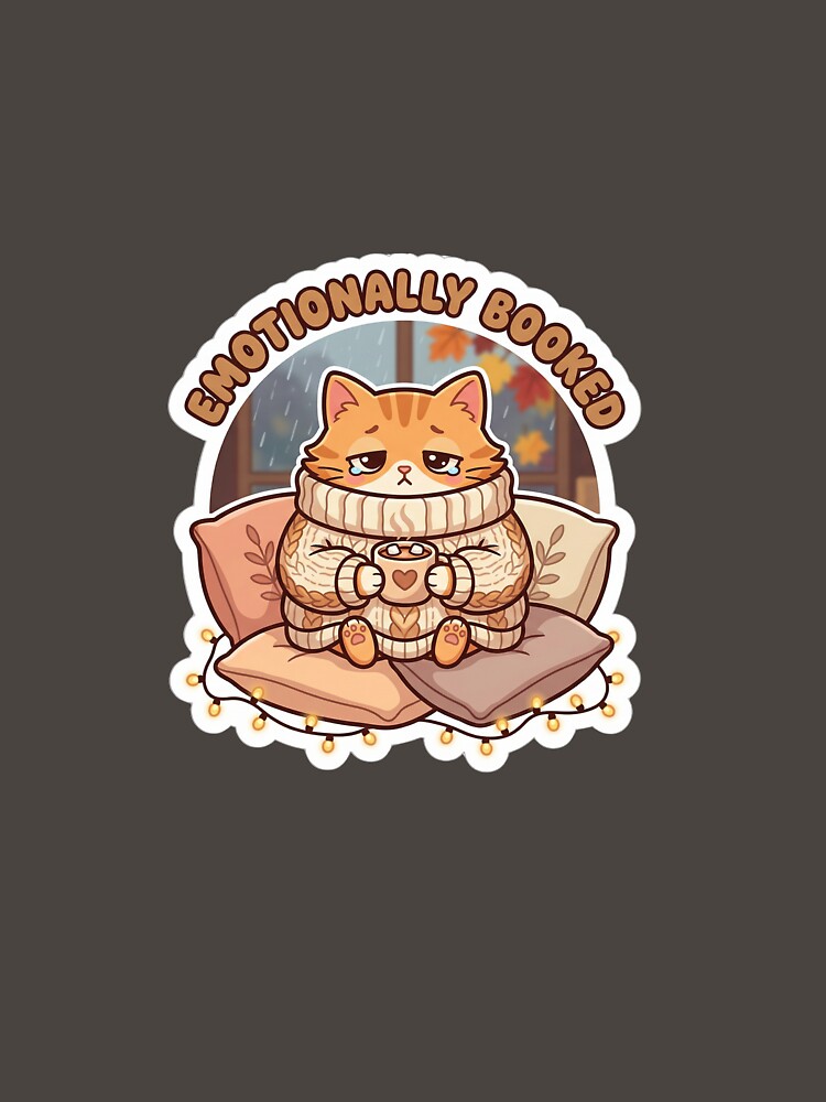 Emotionally Booked Cozy Cat – Autumn Introvert Aesthetic T-Shirt by Cozy Cat Collective