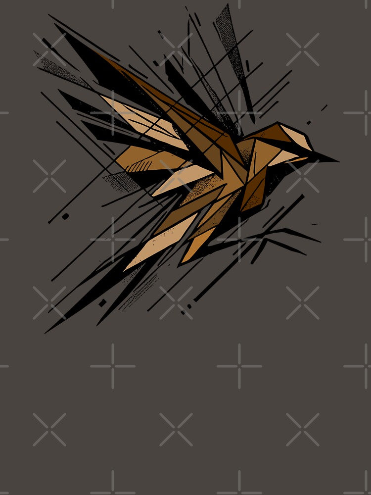 Flying Swift Bird, Abstract Geometric Shape Feathers, Brown Neutral Color Bird by PrimitiveTees T-Shirts,... (Image 3)