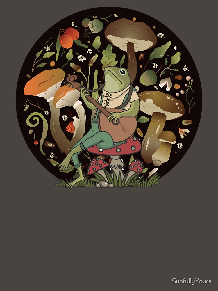 Cottagecore Aesthetic Frog Playing Banjo Mushrooms Fungi by SunfullyYours T-Shirts, Hoodie, Sweatshirt (Image 3)