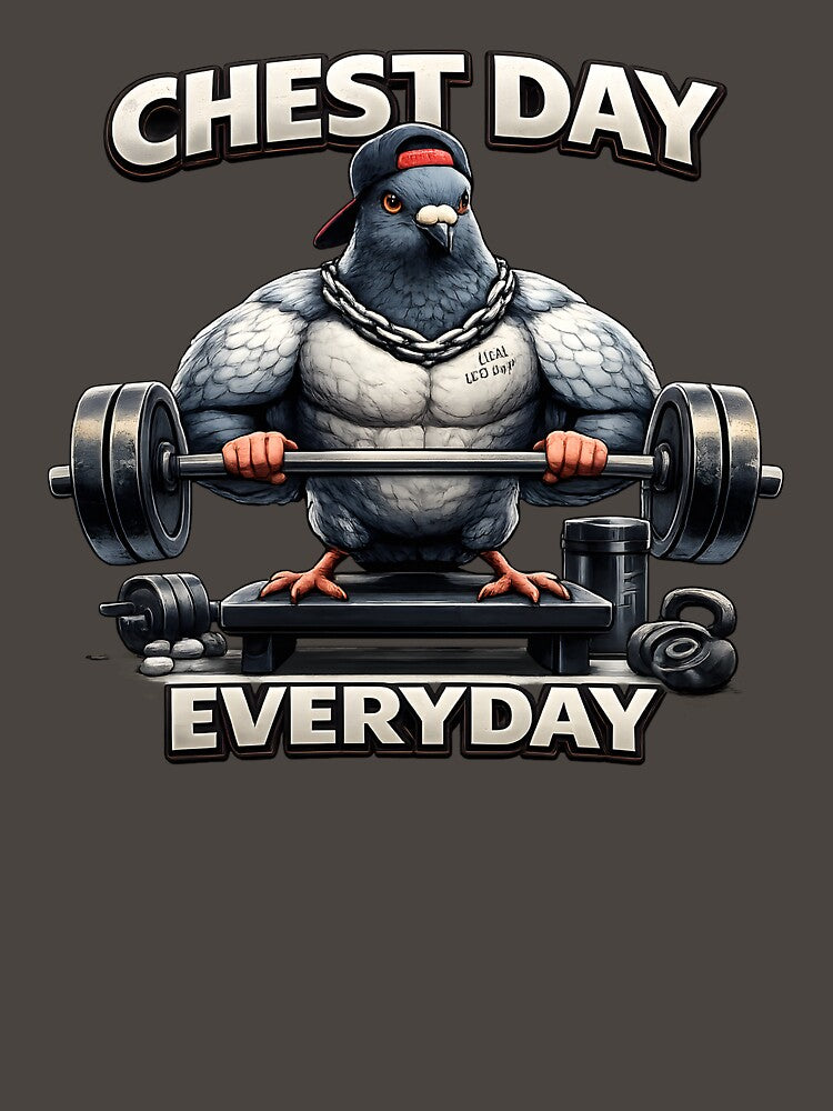 Chest Day Everyday – Gym Bro Pigeon Fitness Humor Design by OPixStudio T-Shirts, Hoodie, Sweatshirt (Image 3)