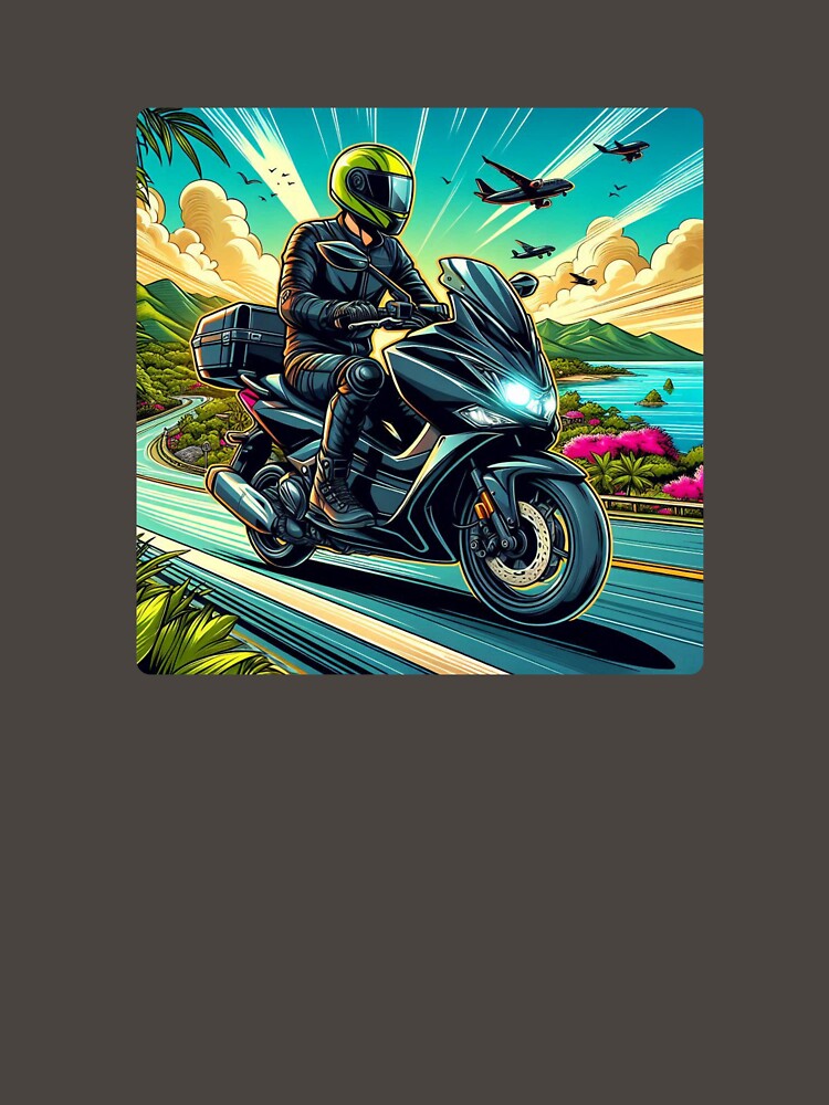 Biker Touring on a Sunny Tropical Day – AI Artwork for Motorcycle Adventure and Vacation Lovers’ Apparel &... (Image 3)