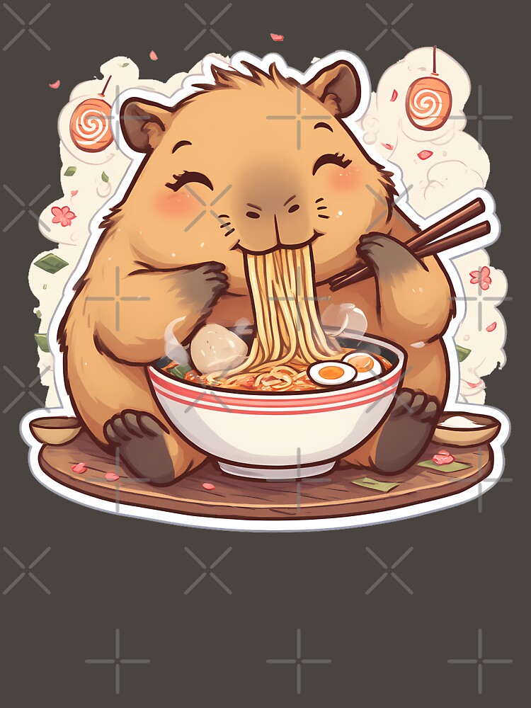 Cute Capybara Eating Ramen and Boba | Kawaii Animal Food Art Design by JonHale T-Shirts, Hoodie, Sweatshirt (Image 3)