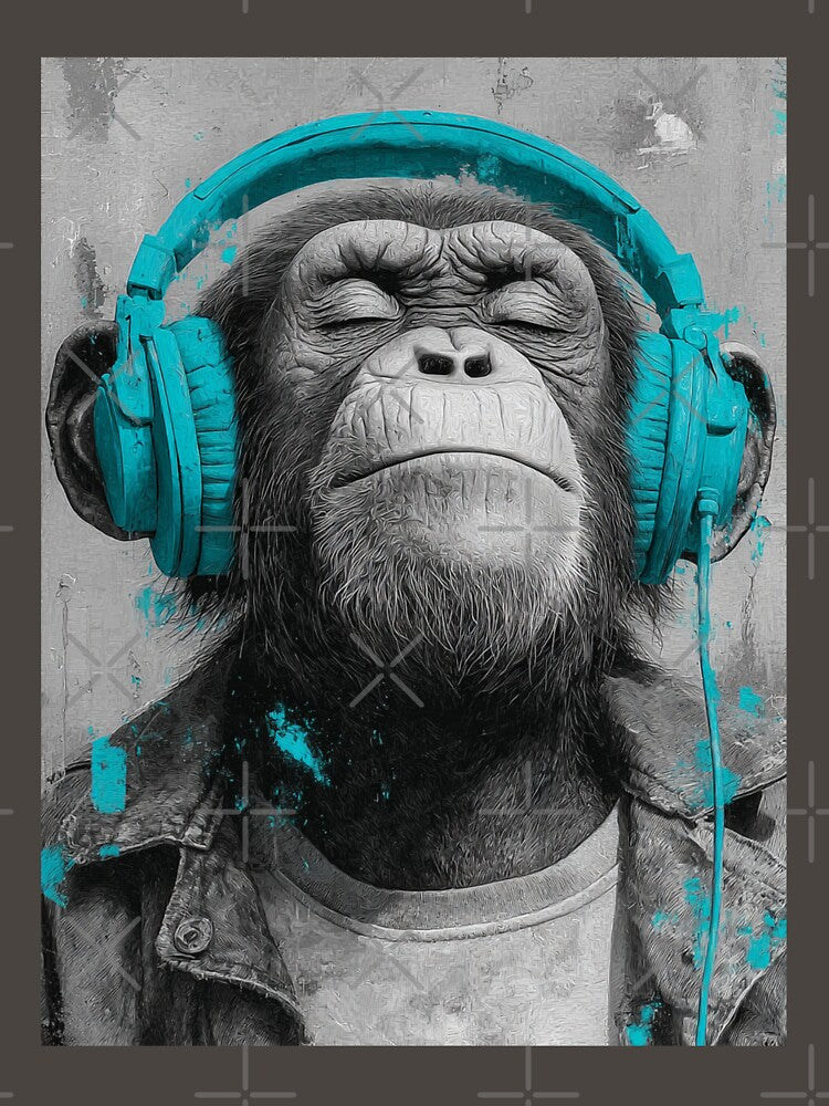 DJ Monkey Chill Ape With Teal Headphones by GrinGalore T-Shirts, Hoodie, Sweatshirt | BlankRebels.com (Image 3)