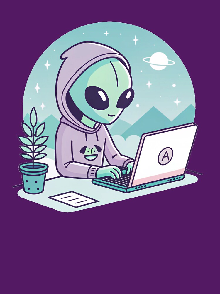 Alien Coder – Cute Kawaii Alien Working on Laptop Illustration for Tech and Space Lovers by VivoStudio... (Image 3)