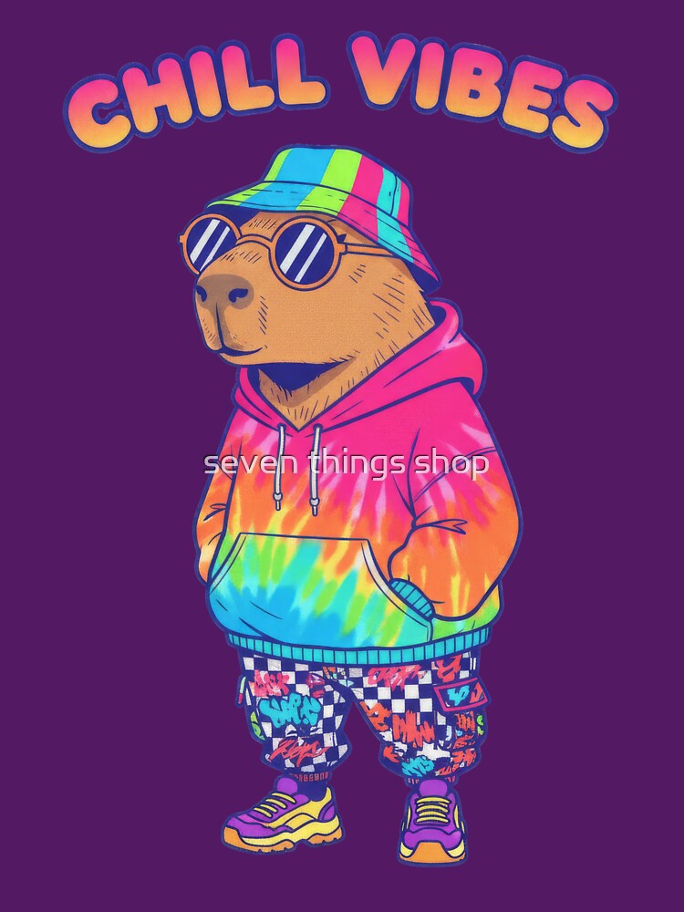 Retro Capybara Chill Vibes Tie Dye Streetwear Aesthetic by seven things shop T-Shirts, Hoodie, Sweatshirt (Image 3)