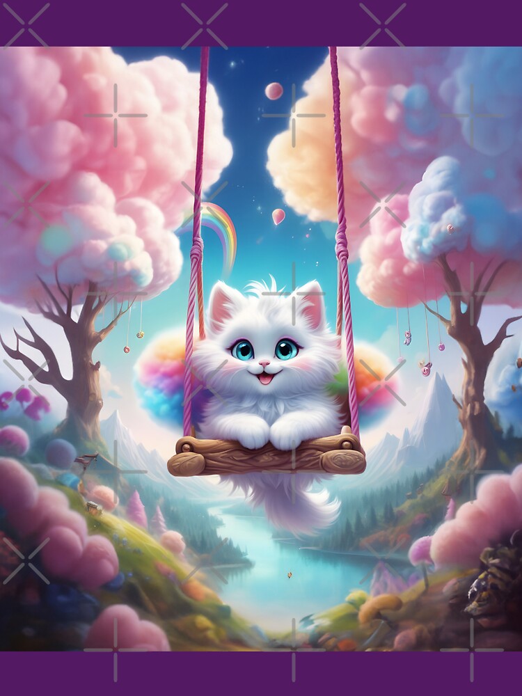 Whimsical Cat on Swing with Rainbow Scenery Artwork by RevGens T-Shirts, Hoodie, Sweatshirt | BlankRebels.com (Image 3)