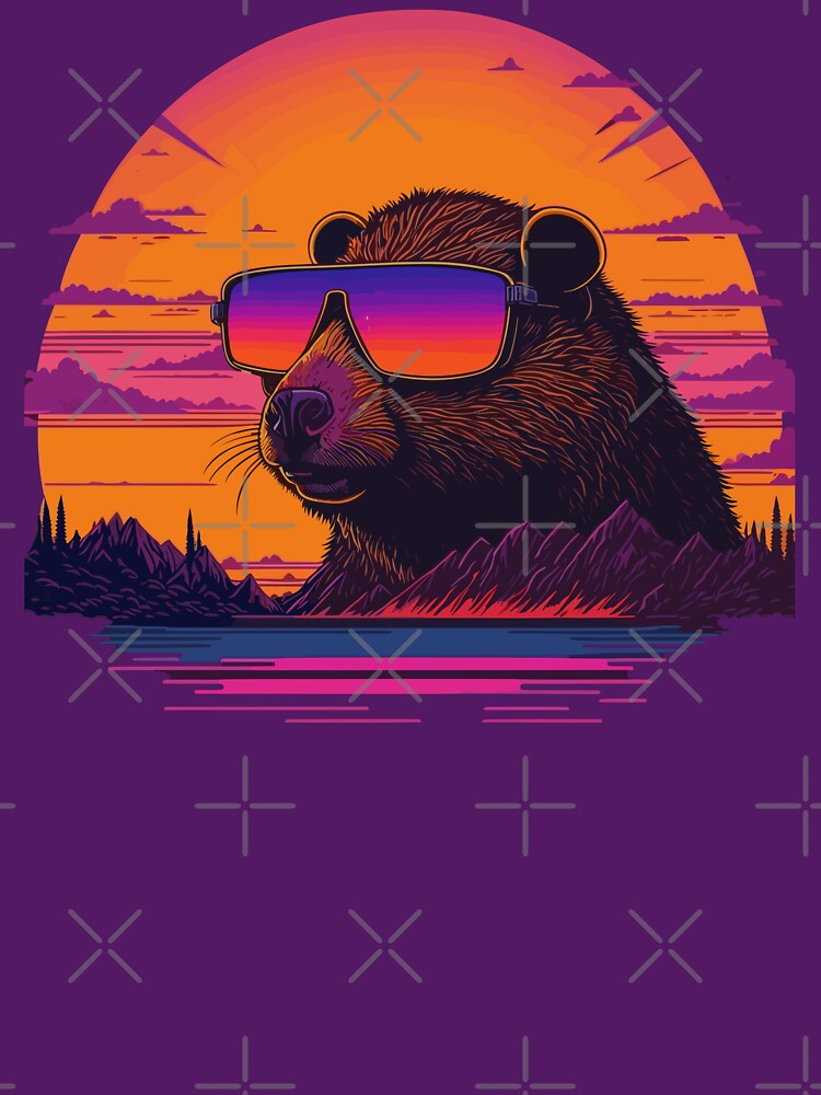 Synthwave - Retrowave - Capybara wearing sunglasses by brindled T-Shirts, Hoodie, Sweatshirt | BlankRebels.com (Image 3)