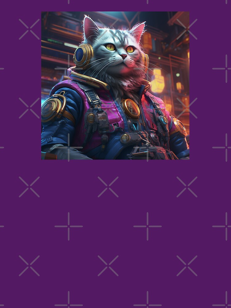 Cyberpunk Cat Captain Violet Meow Shaggy Town by GrinGalore T-Shirts, Hoodie, Sweatshirt | BlankRebels.com (Image 3)