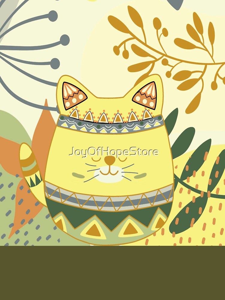Chubby Boho Kitty Cat with a Chic Boho Background (Yellow Kitty Version) by JoyOfHopeStore T-Shirts, Hoodie,... (Image 3)