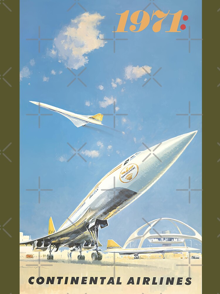 Vintage 1964 Continental Airlines Concorde Poster Fly Supersonic 1971 by Speedbirddesign