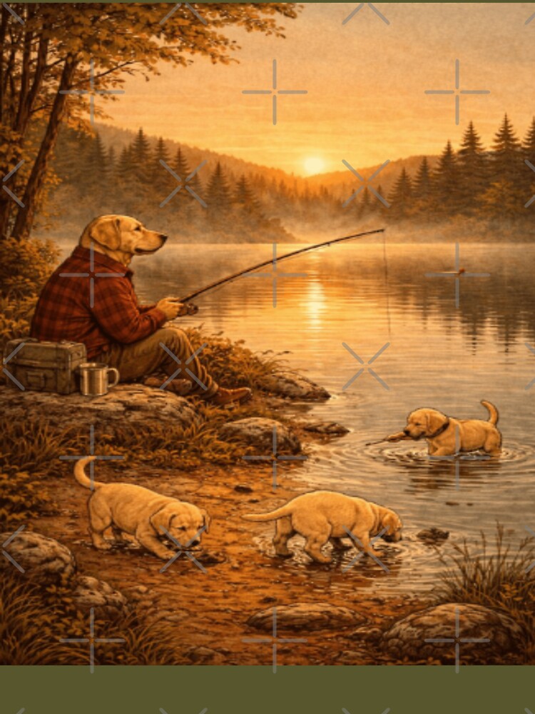 Camping Labrador Dad Fishing with Puppies – Retro Outdoor Adventure by PawPrintCustom T-Shirts, Hoodie, Sweatshirt (Image 3)