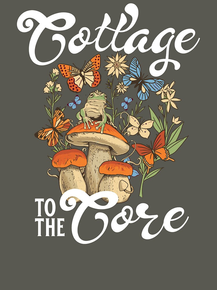Cottage core aesthetics with frog, mushroom and floral print design. Modern old world charm depicted in... (Image 3)