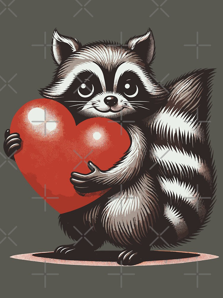 Valentines Day Raccoon Trash Panda Heart Vintage Retro by WildPalette-Art T-Shirts, Hoodie, Sweatshirt (Image 3)