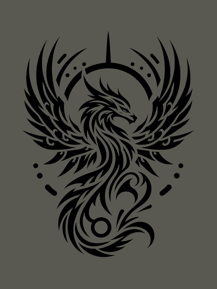 Phoenix Rising Tattoo Style Bold Black Graphic Design by twilightmagic T-Shirts, Hoodie, Sweatshirt (Image 3)